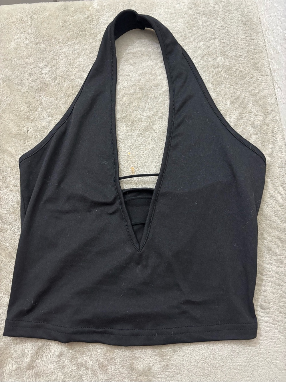 SHEIN Black Deep V Halter Crop Top